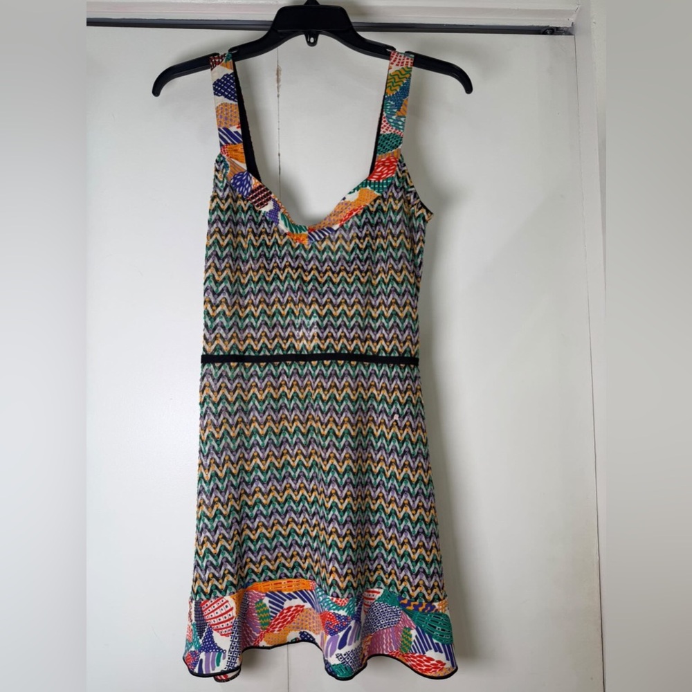 Missoni Multicolor Chevron Knit Mini Dress with Printed Trim